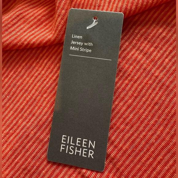 NWT Eileen Fisher Linen Jersey Dress with Mini Stripe Orange Shift Size Medium - Picture 9 of 11
